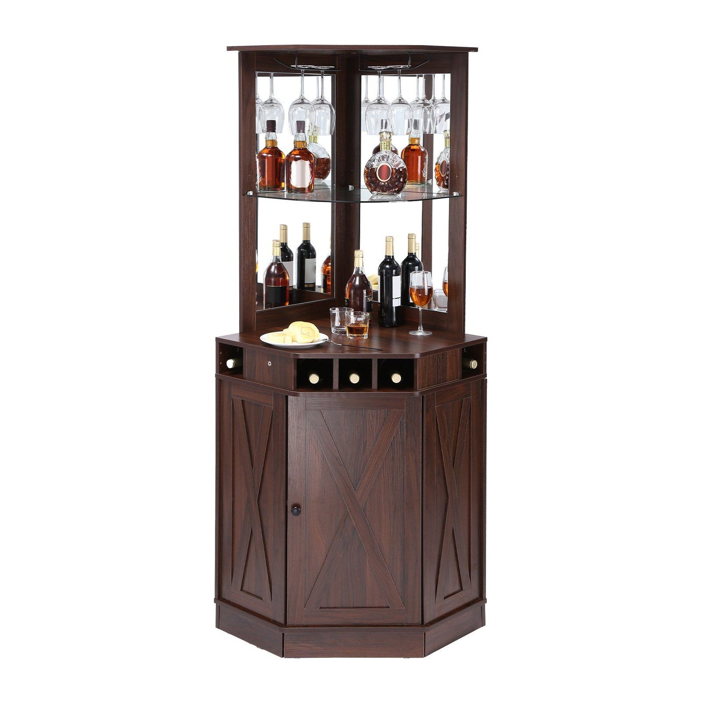 VEVOR Corner Industrial Bar Cabinet, Wine Table for Liquor & Glasses, DobaDealsexpress.shopGlass Holder, Freestanding Farmhouse Wood Coffee Bar CabinetHighlights
More Space for You: This corner bar cabinet can fit in various places and hold up to 150 lbs. That is a lot of weight! It is suitable for multiple corner
