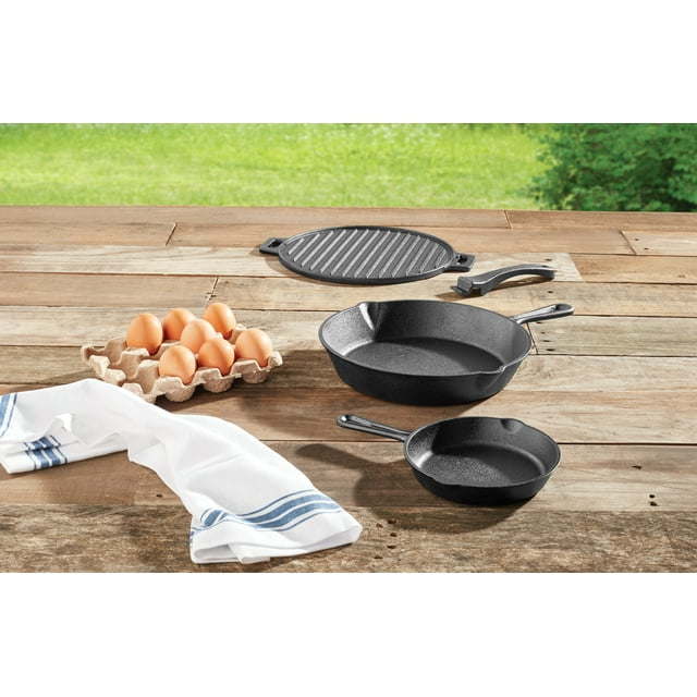 4-Piece Cast Iron Skillet Set with Handles and Griddle, Pre-Seasoned, DobaDealsexpress.shop4-Piece Cast Iron Skillet SetDetails
Product details
Cast iron cookware can be used on induction, ceramic, electric and gas cooktops, oven, grill, or over campfire
Do not use in the microwave
On