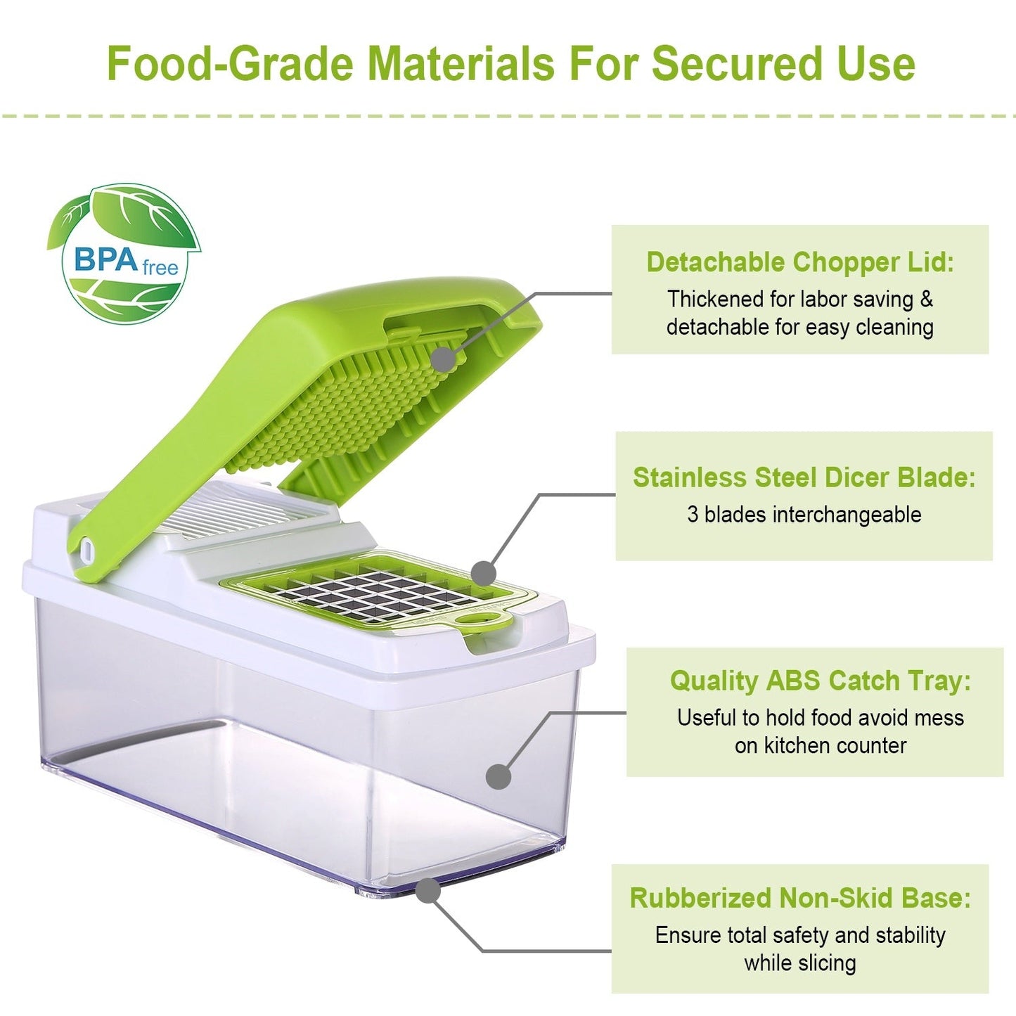Vegetable Slicer Quick Potato Tomato Fruit Cutter Set with 3 Blades StDobaDealsexpress.shopVegetable Slicer Quick Potato Tomato Fruit Cutter SetHighlights
Come with 3 interchangeable dicer blades
Details
*Features*:
*3 IN 1 MULTIFUNCTION BLADES*:Come with 3 interchangeable dicer blades; which make it much ea