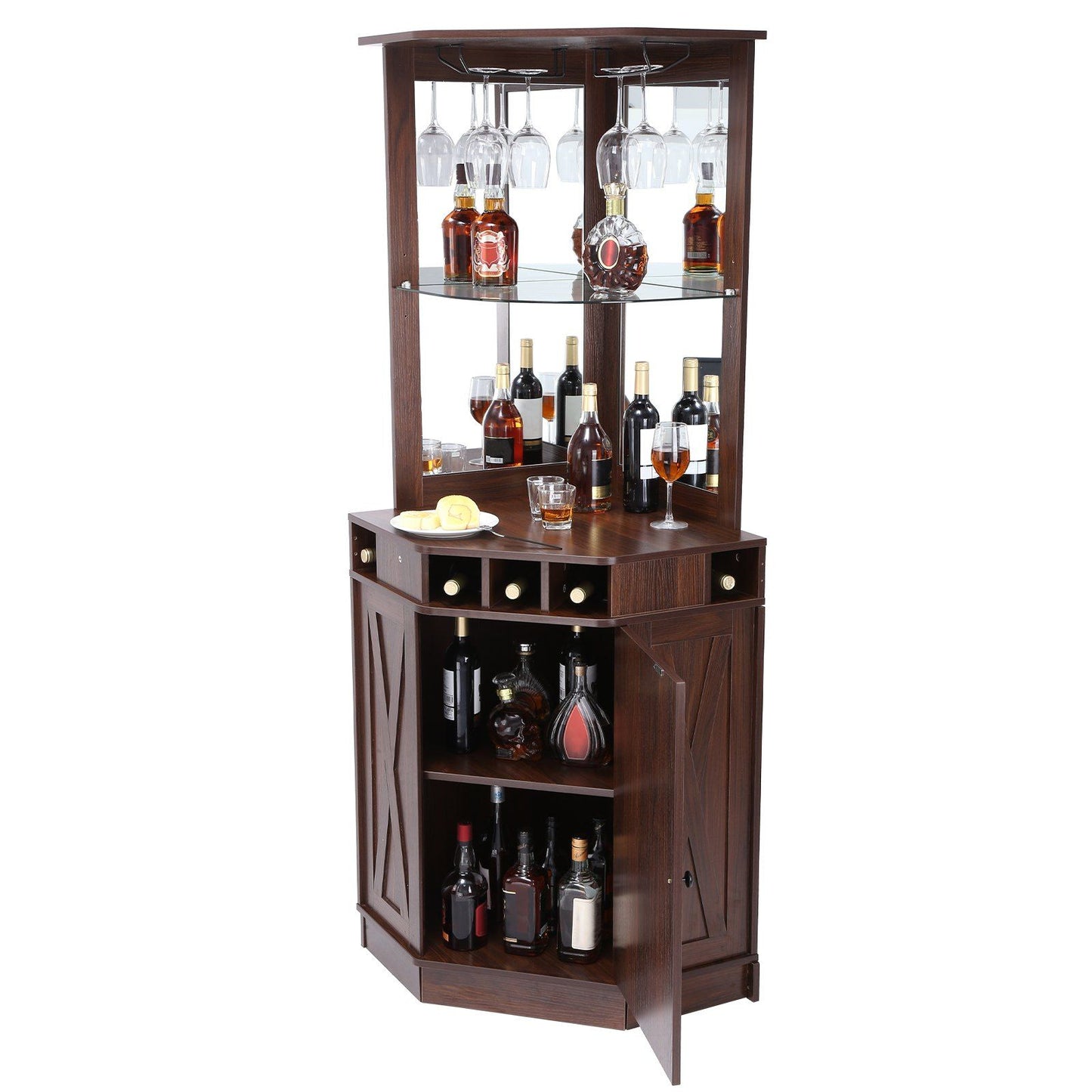 VEVOR Corner Industrial Bar Cabinet, Wine Table for Liquor & Glasses, DobaDealsexpress.shopGlass Holder, Freestanding Farmhouse Wood Coffee Bar CabinetHighlights
More Space for You: This corner bar cabinet can fit in various places and hold up to 150 lbs. That is a lot of weight! It is suitable for multiple corner