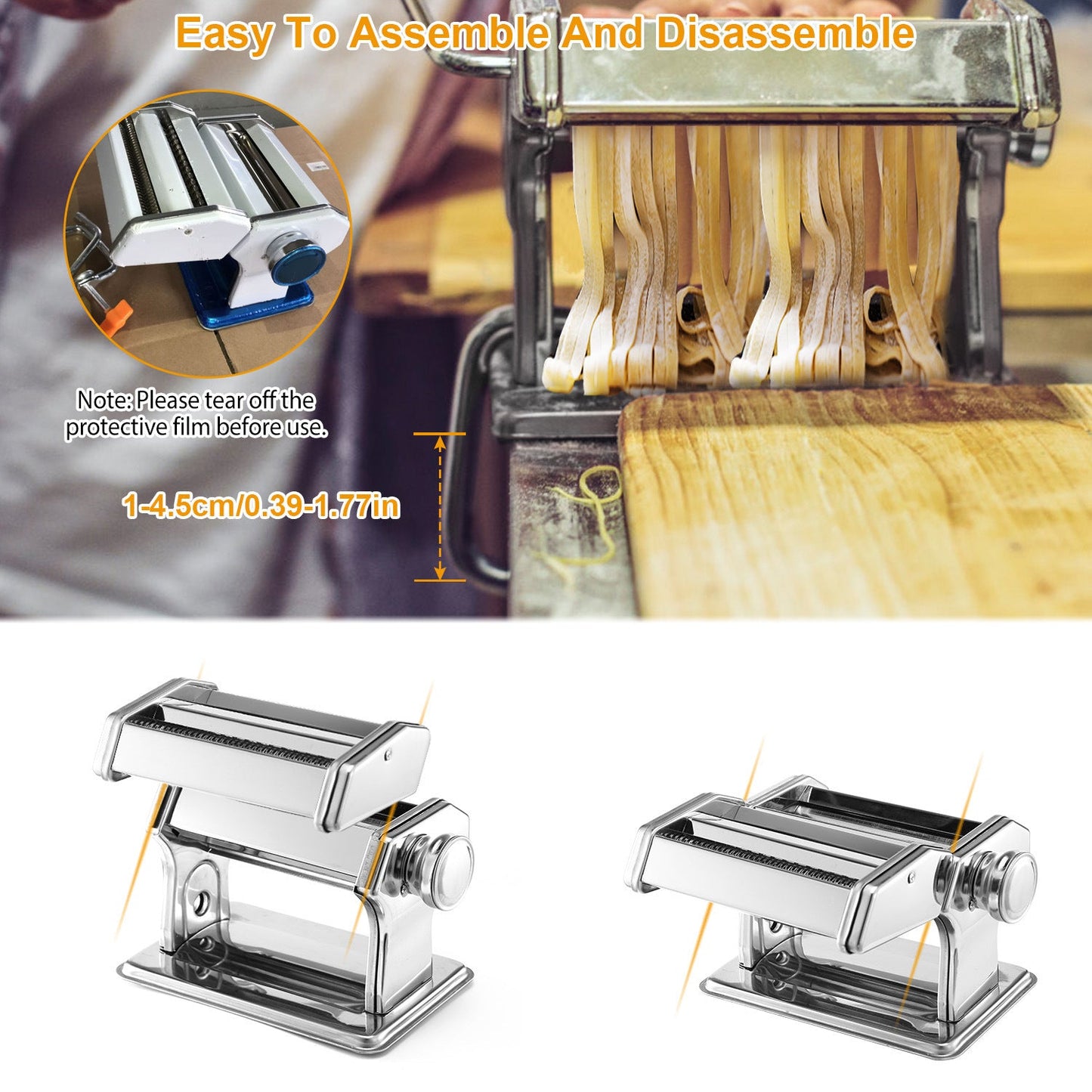 Pasta Maker Roller Machine Fettuccine Noodle MakerDobaDealsexpress.shopPasta Maker Roller Machine Fettuccine Noodle MakerHighlights
6 Adjustable setting of thickness
Details
*Features*:
*6 Adjustable Settings*:Rotate the dough grade knob on the side of pasta machine,then,you can get th