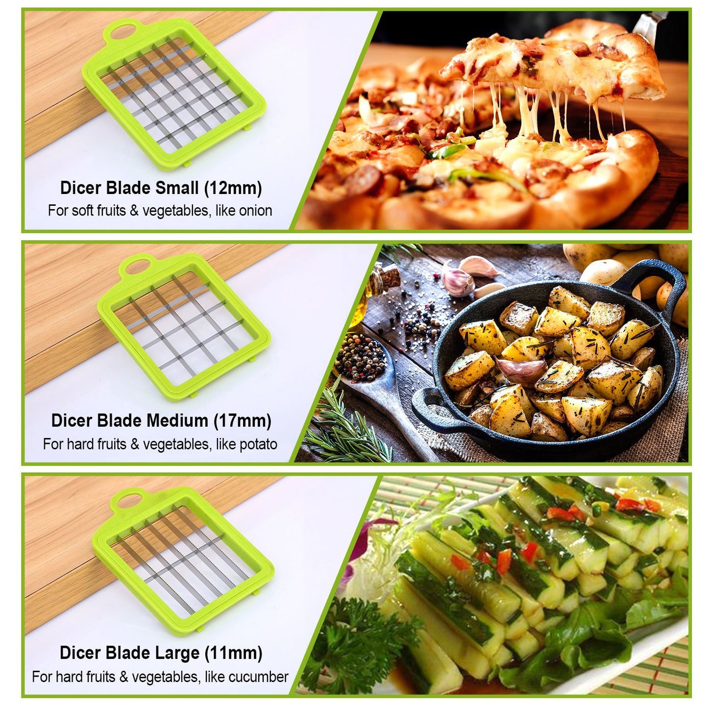 Vegetable Slicer Quick Potato Tomato Fruit Cutter Set with 3 Blades StDobaDealsexpress.shopVegetable Slicer Quick Potato Tomato Fruit Cutter SetHighlights
Come with 3 interchangeable dicer blades
Details
*Features*:
*3 IN 1 MULTIFUNCTION BLADES*:Come with 3 interchangeable dicer blades; which make it much ea