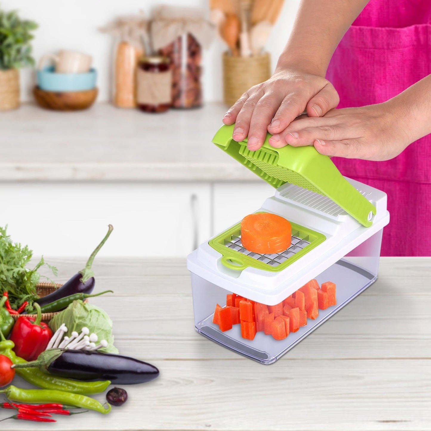 Vegetable Slicer Quick Potato Tomato Fruit Cutter Set with 3 Blades StDobaDealsexpress.shopVegetable Slicer Quick Potato Tomato Fruit Cutter SetHighlights
Come with 3 interchangeable dicer blades
Details
*Features*:
*3 IN 1 MULTIFUNCTION BLADES*:Come with 3 interchangeable dicer blades; which make it much ea