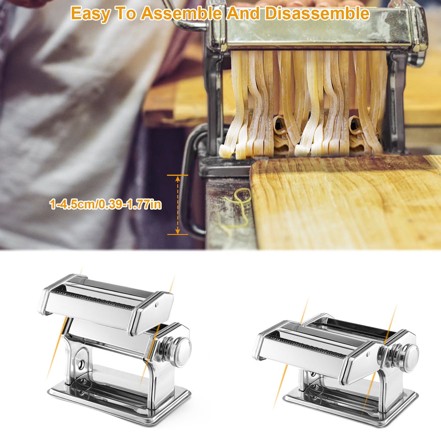 Pasta Maker Roller Machine Fettuccine Noodle MakerDobaDealsexpress.shopPasta Maker Roller Machine Fettuccine Noodle MakerHighlights
6 Adjustable setting of thickness
Details
*Features*:
*6 Adjustable Settings*:Rotate the dough grade knob on the side of pasta machine,then,you can get th