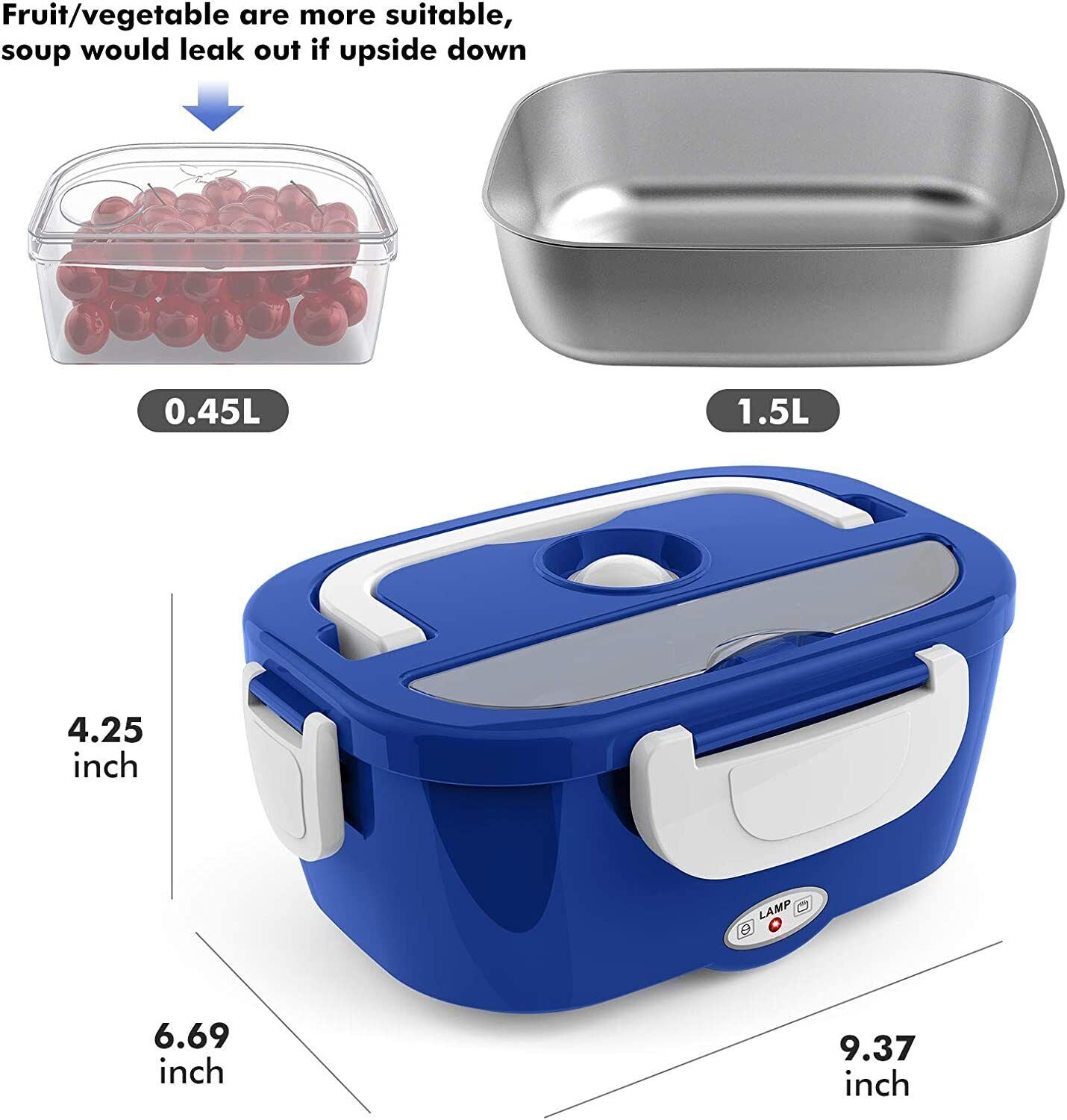 1.5L 110V/12V Electric Lunch Box Portable for Car Office Food Warmer HDobaDealsexpress.shop1Specification
Brand:BCBMALL
Details
Features:
Food Grade Material
The electric lunch box is made of food-grade PP plastic and 304 stainless steel; which is high-temp