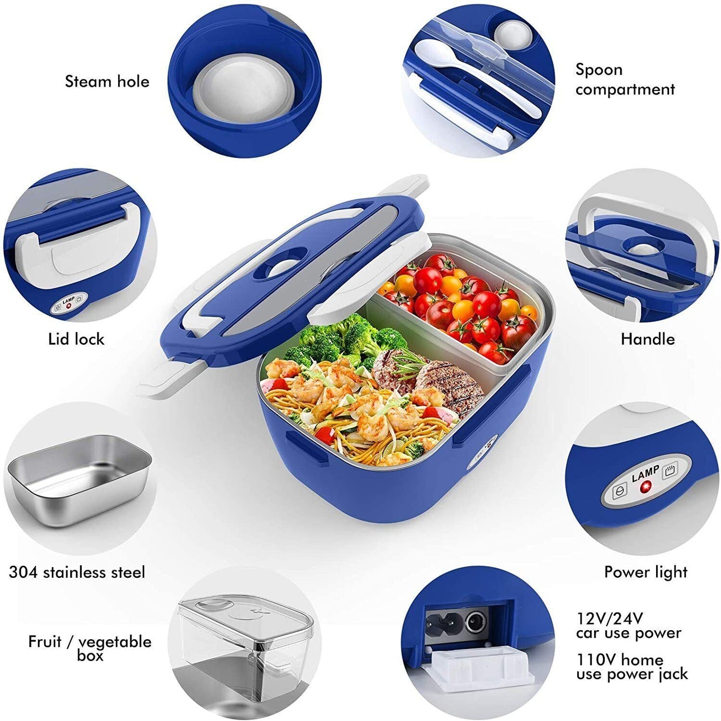 1.5L 110V/12V Electric Lunch Box Portable for Car Office Food Warmer HDobaDealsexpress.shop1Specification
Brand:BCBMALL
Details
Features:
Food Grade Material
The electric lunch box is made of food-grade PP plastic and 304 stainless steel; which is high-temp