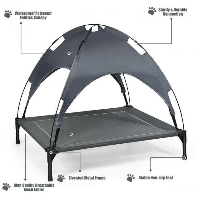 Portable Elevated Outdoor Pet Bed with Removable Canopy ShadeDobaDealsexpress.shopPortable Elevated Outdoor Pet BedHighlights
High-quality Materials and Stable Structure: The dog bed is made of high-quality iron pipes, which prevents rust and corrosion. With 4 non-slip feet, this