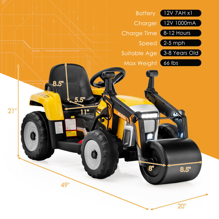 12V Kids Ride on Road Roller with 2.4G Remote ControlDobaDealsexpress.shop12V Kids RideHighlights
Realistic Road Roller for Pretend Play: Designed with an adjustable arm and flexible drum roller, the kids ride on road roller not only brings kids drivin