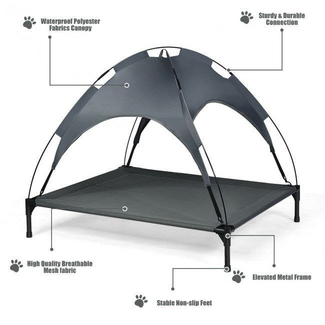 Portable Elevated Outdoor Pet Bed with Removable Canopy ShadeDobaDealsexpress.shopPortable Elevated Outdoor Pet BedHighlights
High-quality Materials and Stable Structure: The dog bed is made of high-quality iron pipes, which prevents rust and corrosion. With 4 non-slip feet, this