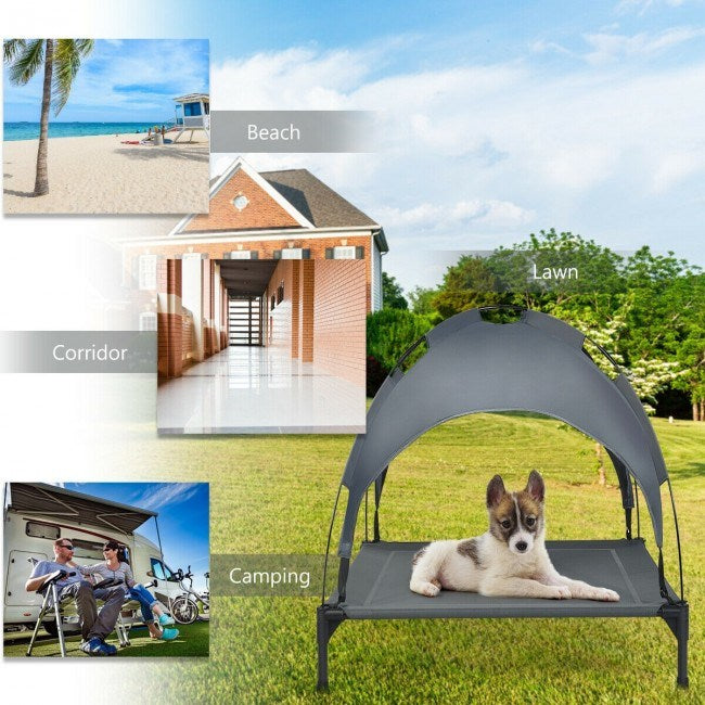 Portable Elevated Outdoor Pet Bed with Removable Canopy ShadeDobaDealsexpress.shopPortable Elevated Outdoor Pet BedHighlights
High-quality Materials and Stable Structure: The dog bed is made of high-quality iron pipes, which prevents rust and corrosion. With 4 non-slip feet, this