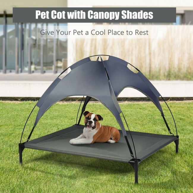 Portable Elevated Outdoor Pet Bed with Removable Canopy ShadeDobaDealsexpress.shopPortable Elevated Outdoor Pet BedHighlights
High-quality Materials and Stable Structure: The dog bed is made of high-quality iron pipes, which prevents rust and corrosion. With 4 non-slip feet, this