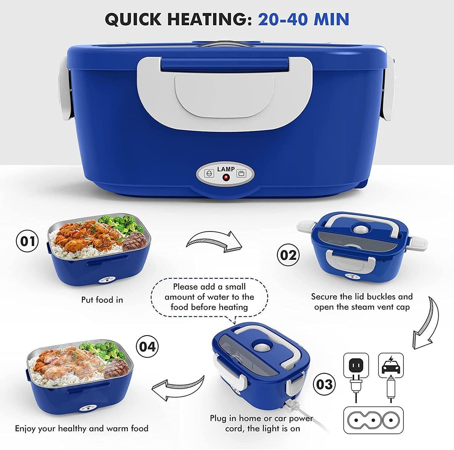 1.5L 110V/12V Electric Lunch Box Portable for Car Office Food Warmer HDobaDealsexpress.shop1Specification
Brand:BCBMALL
Details
Features:
Food Grade Material
The electric lunch box is made of food-grade PP plastic and 304 stainless steel; which is high-temp