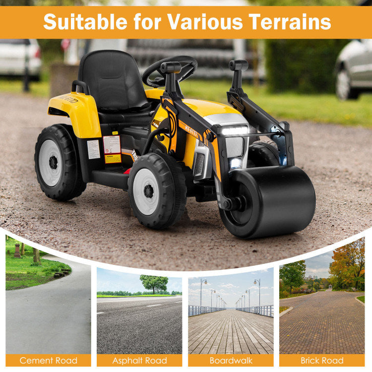 12V Kids Ride on Road Roller with 2.4G Remote ControlDobaDealsexpress.shop12V Kids RideHighlights
Realistic Road Roller for Pretend Play: Designed with an adjustable arm and flexible drum roller, the kids ride on road roller not only brings kids drivin