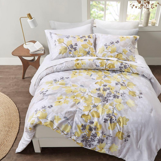 Comforter Set with Bed Sheets, 104x90, YellowDealsexpress.shopDealsexpress.shopBed Sheets, 104x90, YellowBreathe new life into your bedroom with this beautifully modern floral comforter set and bed sheets. A stunning yellow, white, and gray leaf print on ultra-soft micr