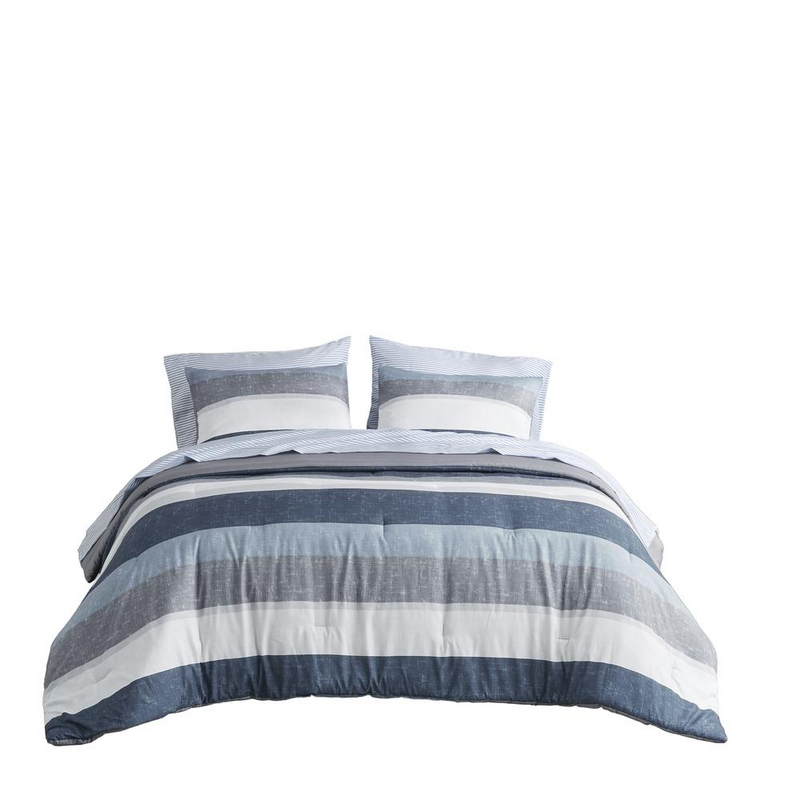 Comforter Set with Bed Sheets, Queen, Blue/Grey