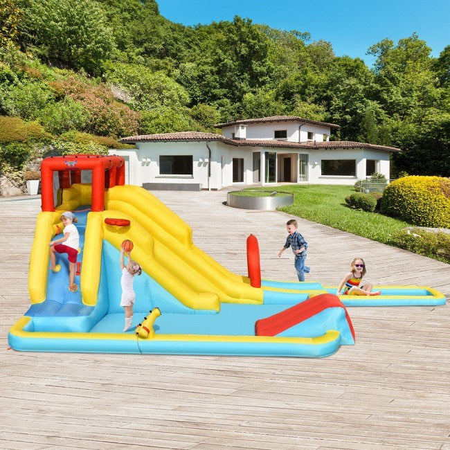 Inflatable Dual Slide Water Park Climbing Bouncer with 735W Air BlowerDobaDealsexpress.shopInflatable Dual Slide Water Park Climbing BouncerHighlights
Plenty of Activities: The inflatable castle house comes with a variety of entertainment area consisting of 1 small slide, 1 double slides with surfing gam
