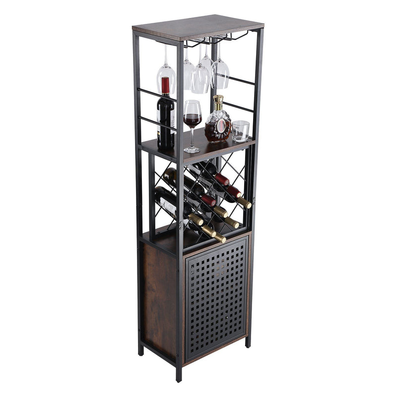 VEVOR 18 Inch Industrial Bar Cabinet, Wine Table for Liquor and Glasses, Sideboard Buffet Cabinet with Glass Holder & Wine Rack, Freestanding Farmhouse Wood Coffee Bar Cabinet for Living Room Home Bar