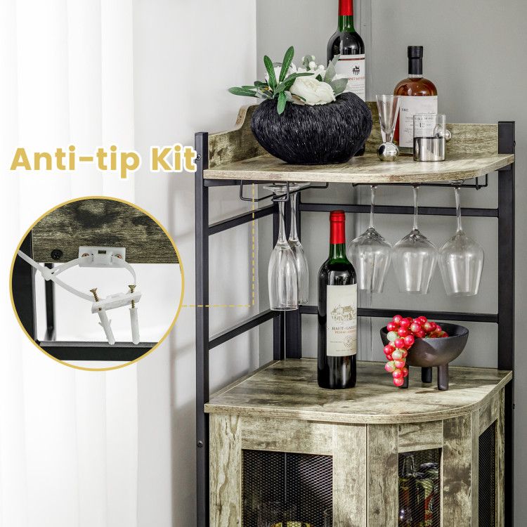 Industrial Corner Bar Cabinet with Glass Holder and Adjustable ShelfDobaDealsexpress.shopIndustrial Corner Bar CabinetHighlights
Space-saving Corner Cabinet: The freestanding wine bar cabinet features a triangle design to fit room corners, taking less floor space while making full u