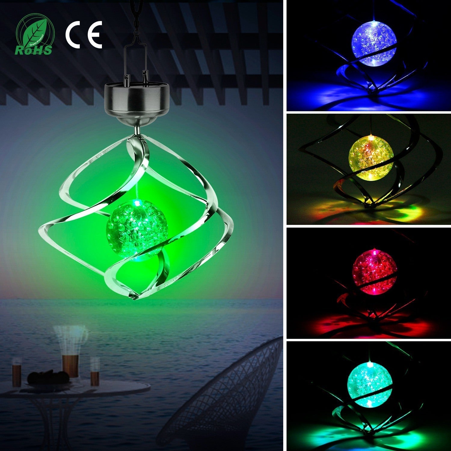 Spiral Spinner Solar Lights Wind Chime LED Color Changing Hanging WindDobaDealsexpress.shopSpiral Spinner Solar Lights Wind Chime LED Color Changing Hanging Wind Lamp Waterproof Decorative Night LampDetails
*Features*:
*Auto ON/OFF&amp; Color-Changing Lighting*:Auto on at night and Auto off at sunrise. Built-in 600 mAh Ni-MH battery supports long lasting up to 8