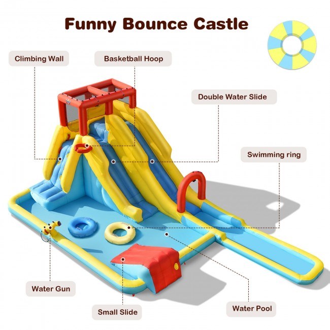 Inflatable Dual Slide Water Park Climbing Bouncer with 735W Air BlowerDobaDealsexpress.shopInflatable Dual Slide Water Park Climbing BouncerHighlights
Plenty of Activities: The inflatable castle house comes with a variety of entertainment area consisting of 1 small slide, 1 double slides with surfing gam