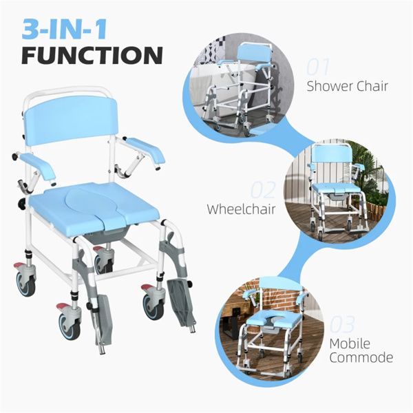 Bathroom Wheelchair, Commode Wheelchair, Rolling Shower Wheelchair