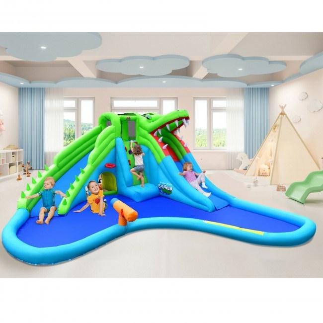 7 in 1 Inflatable Bounce House with Splashing PoolDobaDealsexpress.shop1 Inflatable Bounce HouseHighlights
Endless Fun from the Water: This inflatable pool water slide can be used as a water park by connecting the water hose, which keeps your kids away from the