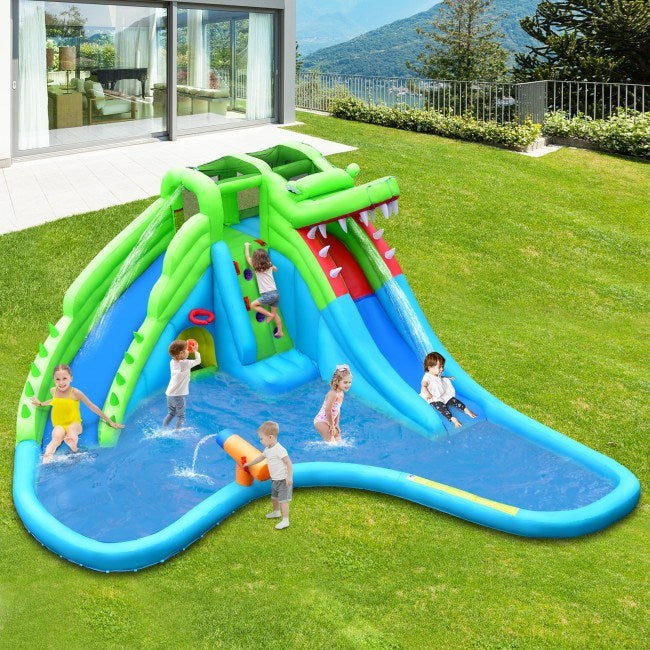 7 in 1 Inflatable Bounce House with Splashing PoolDobaDealsexpress.shop1 Inflatable Bounce HouseHighlights
Endless Fun from the Water: This inflatable pool water slide can be used as a water park by connecting the water hose, which keeps your kids away from the