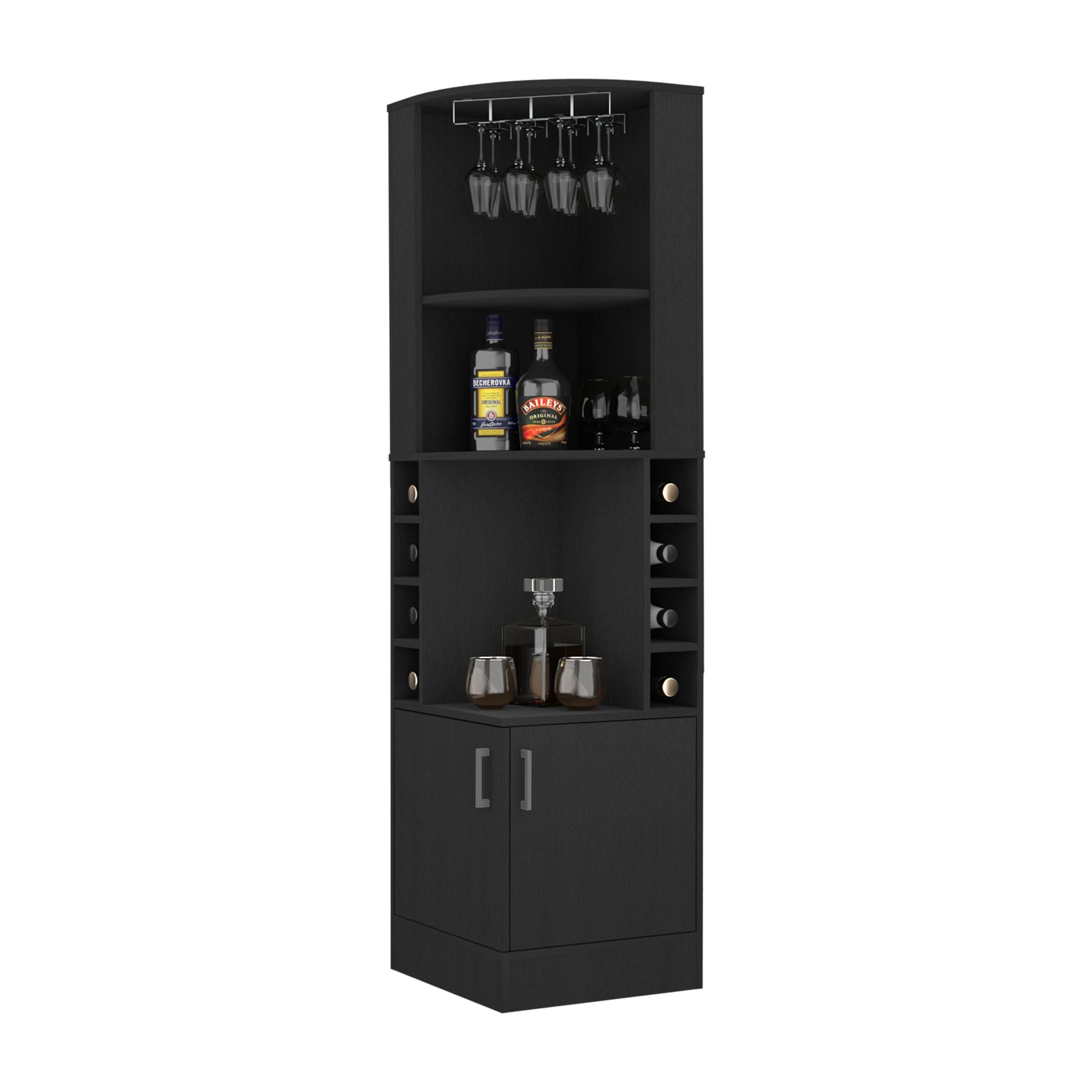 Corner Bar Cabinet, Double Door Cabinet, Glass Rack, Eight Built-in WiDobaDealsexpress.shopCorner Bar Cabinet, Double Door Cabinet, Glass Rack,Specification
Main Color:Black
Filler:Solid Wood+MDF
Main Material:Engineered Wood
Details
Included 4 Packages:
Sub-item 1: Package Quantity:2, Package Size:46.46*22
