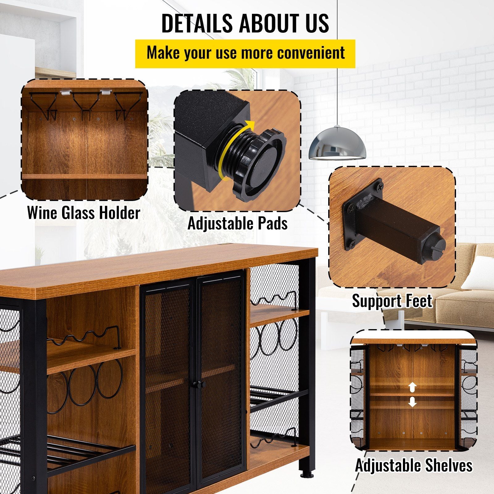 VEVOR Industrial Bar Cabinet, Wine Table for Liquor with Glass Holder,DobaDealsexpress.shopLiving Room, Dining Room (55 Inch, Rustic Oak)Highlights
Multi-Functional Bar Cabinet: Get ready to expand your storage space with VEVOR! This industrial bar cabinet can display your favorite drinks and foods on