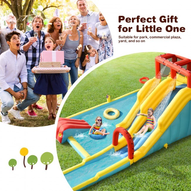 Inflatable Dual Slide Water Park Climbing Bouncer with 735W Air BlowerDobaDealsexpress.shopInflatable Dual Slide Water Park Climbing BouncerHighlights
Plenty of Activities: The inflatable castle house comes with a variety of entertainment area consisting of 1 small slide, 1 double slides with surfing gam