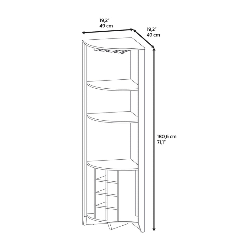 Corner Bar Cabinet, Three Shelves, Eight Built-in Wine Rack, Two Side Shelves, Dark Brown