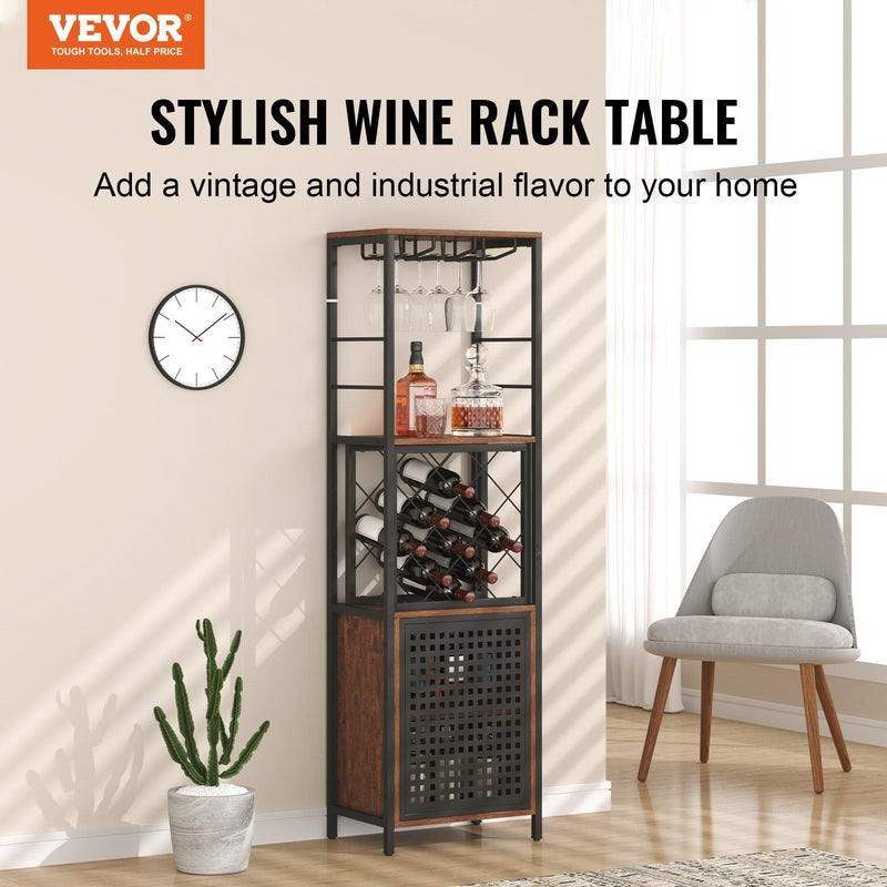 VEVOR 18 Inch Industrial Bar Cabinet, Wine Table for Liquor and Glasses, Sideboard Buffet Cabinet with Glass Holder & Wine Rack, Freestanding Farmhouse Wood Coffee Bar Cabinet for Living Room Home Bar