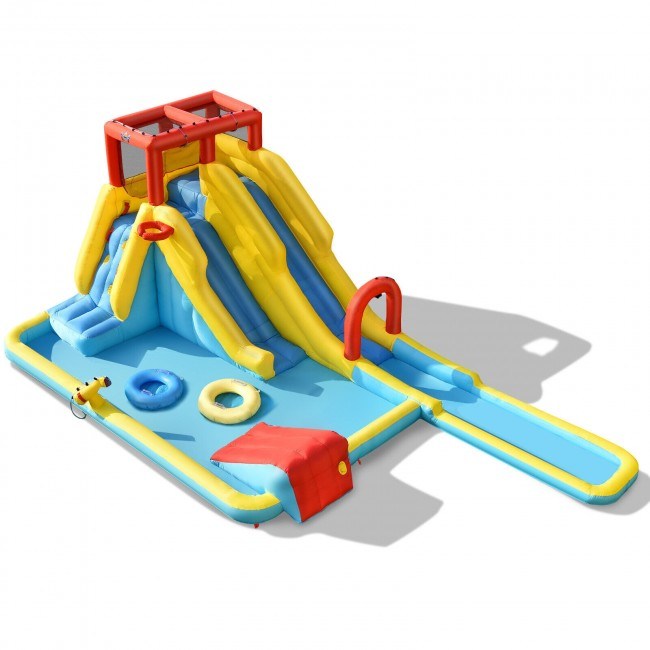 Inflatable Dual Slide Water Park Climbing Bouncer with 735W Air BlowerDobaDealsexpress.shopInflatable Dual Slide Water Park Climbing BouncerHighlights
Plenty of Activities: The inflatable castle house comes with a variety of entertainment area consisting of 1 small slide, 1 double slides with surfing gam