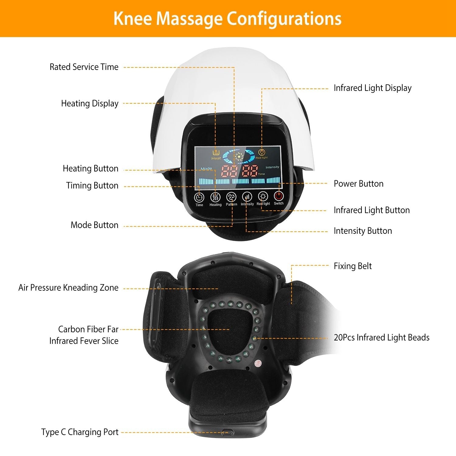 Electric Rechargeable Knee Massager Infrared Heat Pain Relief Therapy Knee Brace Wrap
