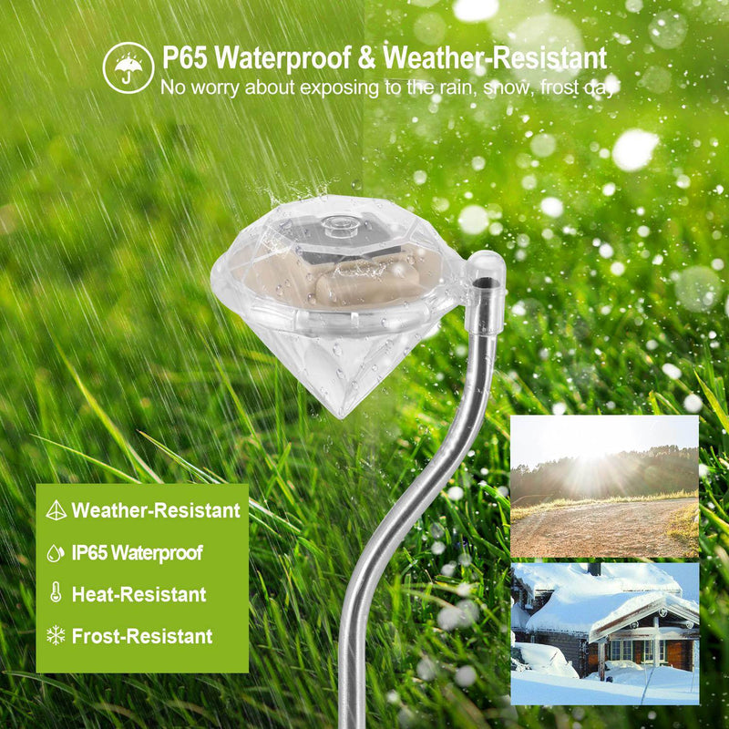 4Pcs Solar Garden Light Outdoor Diamond LED Light IP65 Waterproof StakDobaDealsexpress.shop4Pcs Solar Garden Light Outdoor Diamond LED Light IP65 Waterproof Stake Decorative LampHighlights
7-Color auto changing
17% High photoelectric conversion
IP65
Details
*Features*:
**EXQUISITE DIAMOND SOLAR GARDEN LIGHTS*:Come with 4 pack of diamond sola