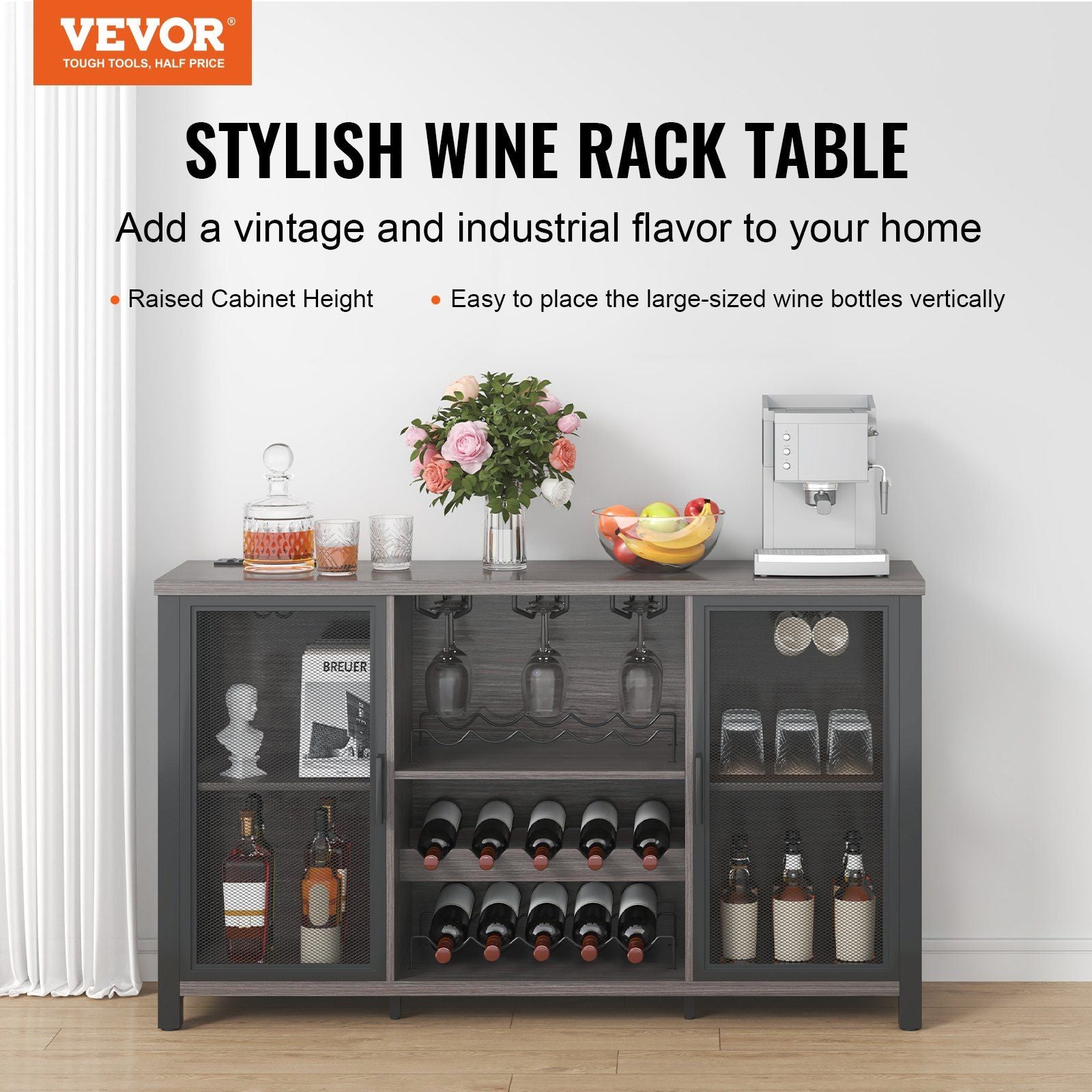 VEVOR 47 Inch Industrial Bar Cabinet, Wine Table for Liquor & Glasses,DobaDealsexpress.shopVEVOR 47 Inch Industrial Bar Cabinet, Wine TableHighlights
More Space for You: Measures 47x15.7x31.5 inches. This industrial bar cabinet can fit in various places and hold up to 222 lbs. That is a lot of weight! I