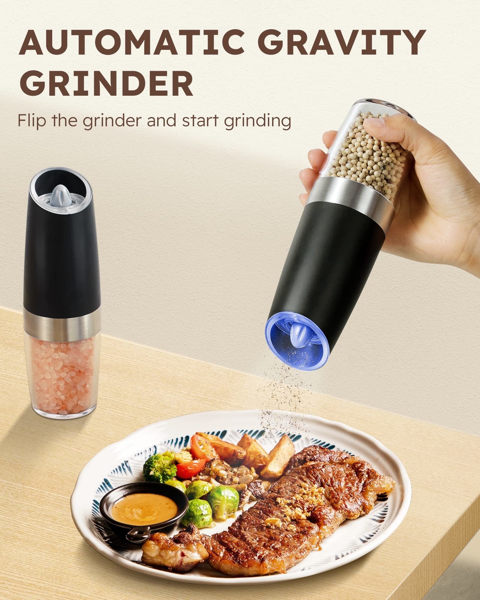 Gravity Electric Salt and Pepper Grinder Set Automatic Shakers Mill GrDobaDealsexpress.shopPepper Grinder Set Automatic Shakers Mill GrinderSpecification
CA Prop 65: Carcinogens:No
Material:Plastic, Metallic
Style:Modern
Quantity Per Pack:2
Details



GRAVITY SENSING AUTOMATIC OPERATION - The gravity sal
