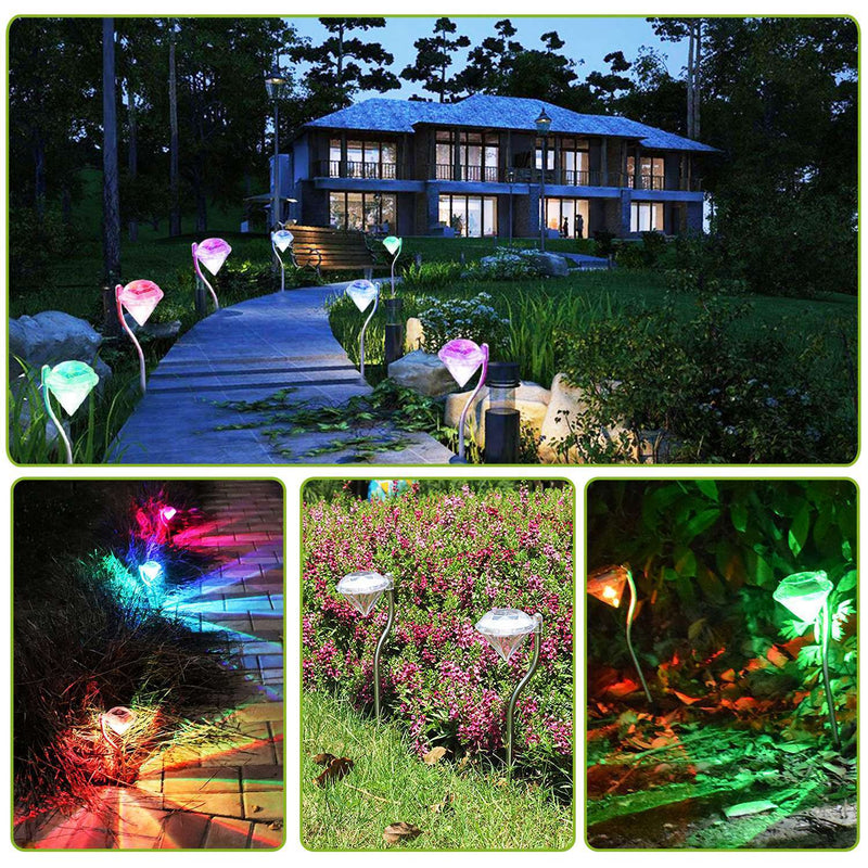 4Pcs Solar Garden Light Outdoor Diamond LED Light IP65 Waterproof StakDobaDealsexpress.shop4Pcs Solar Garden Light Outdoor Diamond LED Light IP65 Waterproof Stake Decorative LampHighlights
7-Color auto changing
17% High photoelectric conversion
IP65
Details
*Features*:
**EXQUISITE DIAMOND SOLAR GARDEN LIGHTS*:Come with 4 pack of diamond sola