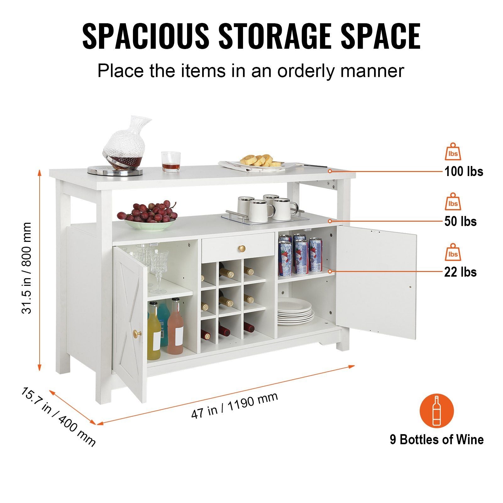 VEVOR 55 Inch Industrial Bar Cabinet, Wine Table for Liquor and GlasseDobaDealsexpress.shopWine Rack, Freestanding Farmhouse Wood Coffee Bar CabinetHighlights
More Space for You: Measures 55x13.8x32.3 inches. This industrial bar cabinet can fit in various places and hold up to 250 lbs. That is a lot of weight! I
