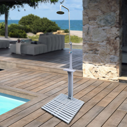 Outdoor Garden Pool Shower with Chassis Board, for Swimming Pool, PatiDobaDealsexpress.shopOutdoor Garden Pool ShowerSpecification
Main Color:Gray
Main Material:Solid Wood
Details
Product Features:
The wooden garden shower is ideal to provide cool in backyard, camping or after outd