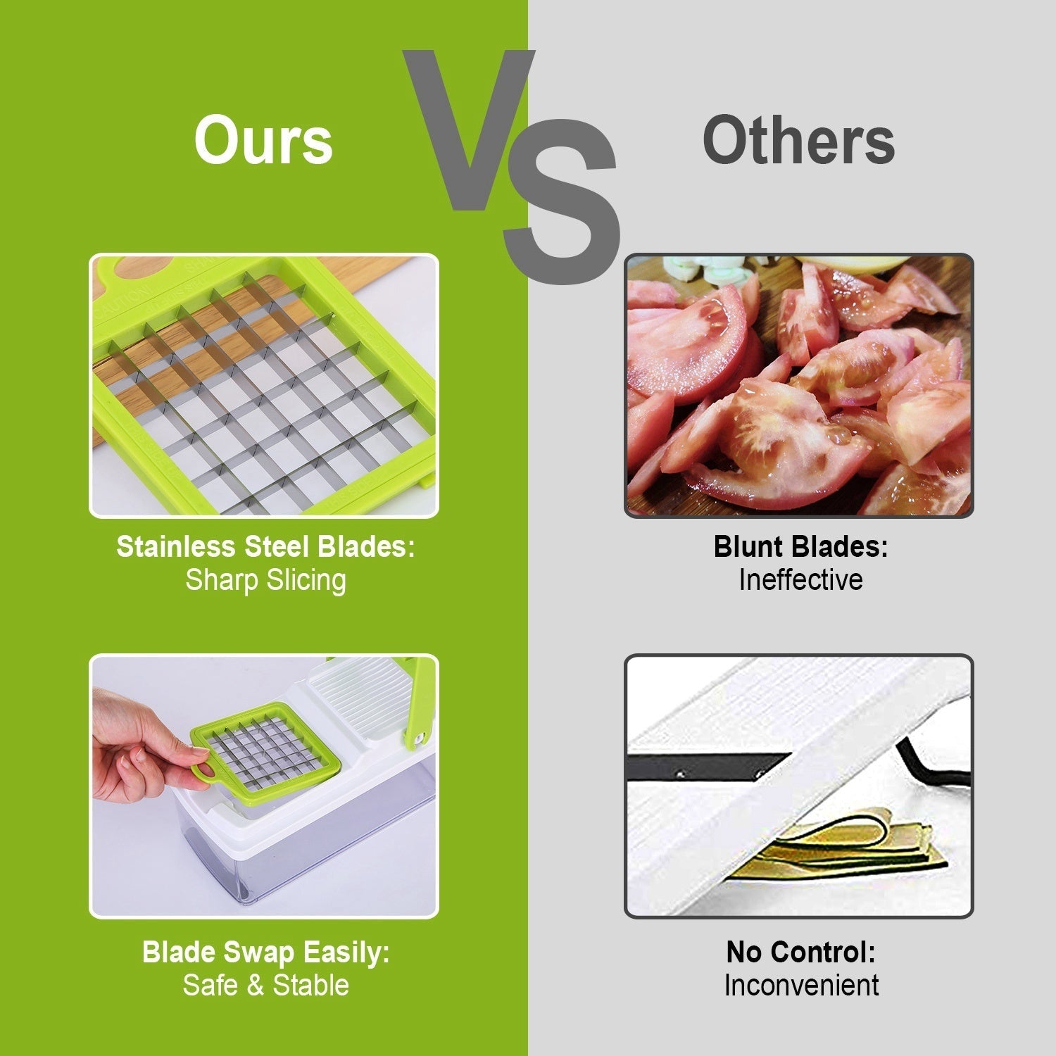 Vegetable Slicer Quick Potato Tomato Fruit Cutter Set with 3 Blades StDobaDealsexpress.shopVegetable Slicer Quick Potato Tomato Fruit Cutter SetHighlights
Come with 3 interchangeable dicer blades
Details
*Features*:
*3 IN 1 MULTIFUNCTION BLADES*:Come with 3 interchangeable dicer blades; which make it much ea