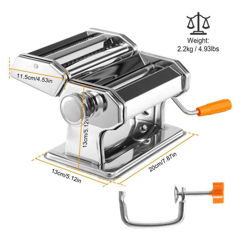 Pasta Maker Roller Machine Fettuccine Noodle MakerDobaDealsexpress.shopPasta Maker Roller Machine Fettuccine Noodle MakerHighlights
6 Adjustable setting of thickness
Details
*Features*:
*6 Adjustable Settings*:Rotate the dough grade knob on the side of pasta machine,then,you can get th