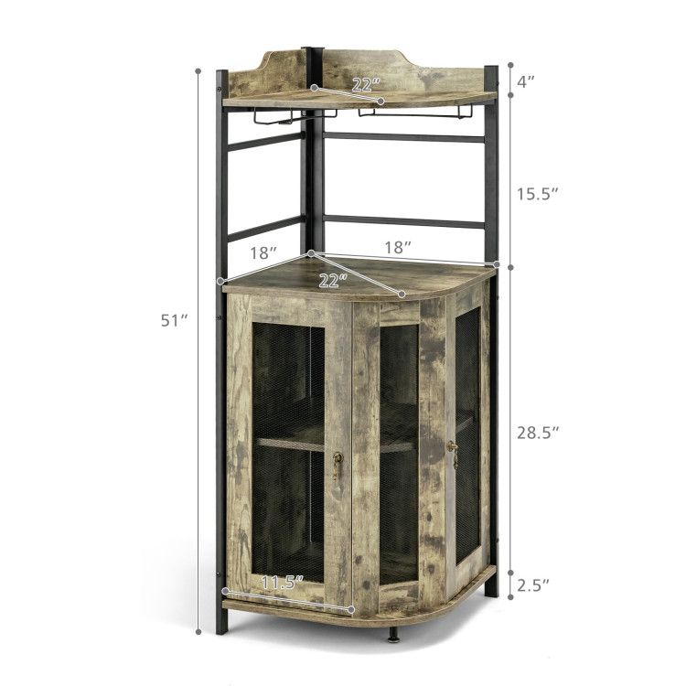 Industrial Corner Bar Cabinet with Glass Holder and Adjustable ShelfDobaDealsexpress.shopIndustrial Corner Bar CabinetHighlights
Space-saving Corner Cabinet: The freestanding wine bar cabinet features a triangle design to fit room corners, taking less floor space while making full u