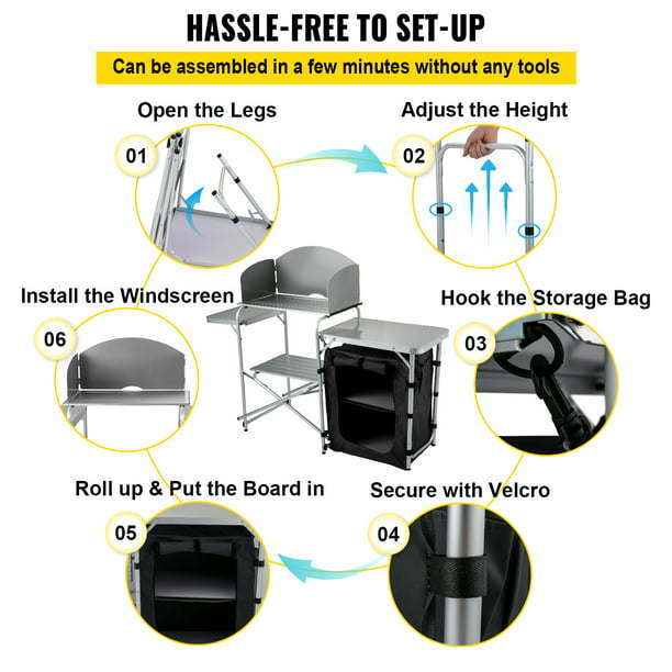 Camping Kitchen Station, Aluminum Portable Folding Camp Cook Table witDobaDealsexpress.shopCamping Kitchen Station, Aluminum Portable Folding Camp Cook TableDetails
Details
Model: VV-HWTDCF57INBColor: BlackMaterial: Aluminum + MDF +OxfordItem Dimension: 57.5 x 18.1 x 27.6 in / 146 x 46 x 70 cmItem Weight: 19.8 lbs / 9 kg