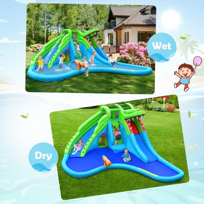 7 in 1 Inflatable Bounce House with Splashing PoolDobaDealsexpress.shop1 Inflatable Bounce HouseHighlights
Endless Fun from the Water: This inflatable pool water slide can be used as a water park by connecting the water hose, which keeps your kids away from the