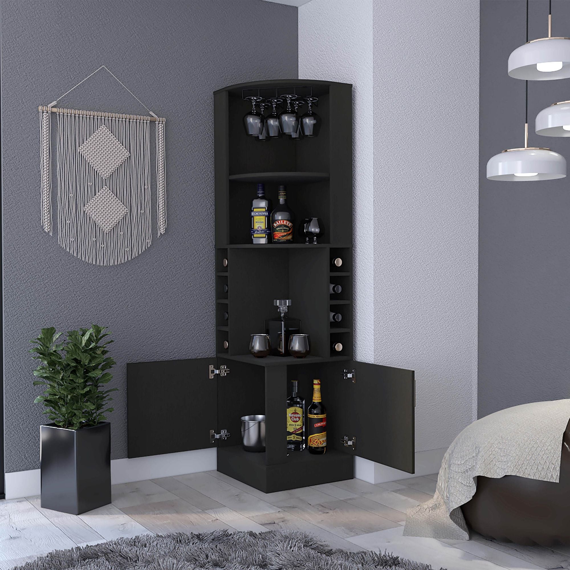 Corner Bar Cabinet, Double Door Cabinet, Glass Rack, Eight Built-in WiDobaDealsexpress.shopCorner Bar Cabinet, Double Door Cabinet, Glass Rack,Specification
Main Color:Black
Filler:Solid Wood+MDF
Main Material:Engineered Wood
Details
Included 4 Packages:
Sub-item 1: Package Quantity:2, Package Size:46.46*22