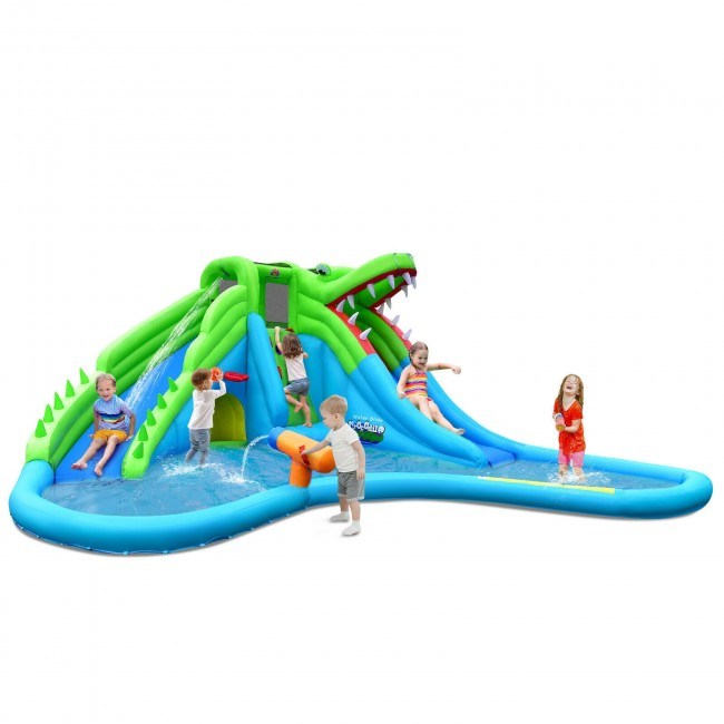 7 in 1 Inflatable Bounce House with Splashing PoolDobaDealsexpress.shop1 Inflatable Bounce HouseHighlights
Endless Fun from the Water: This inflatable pool water slide can be used as a water park by connecting the water hose, which keeps your kids away from the