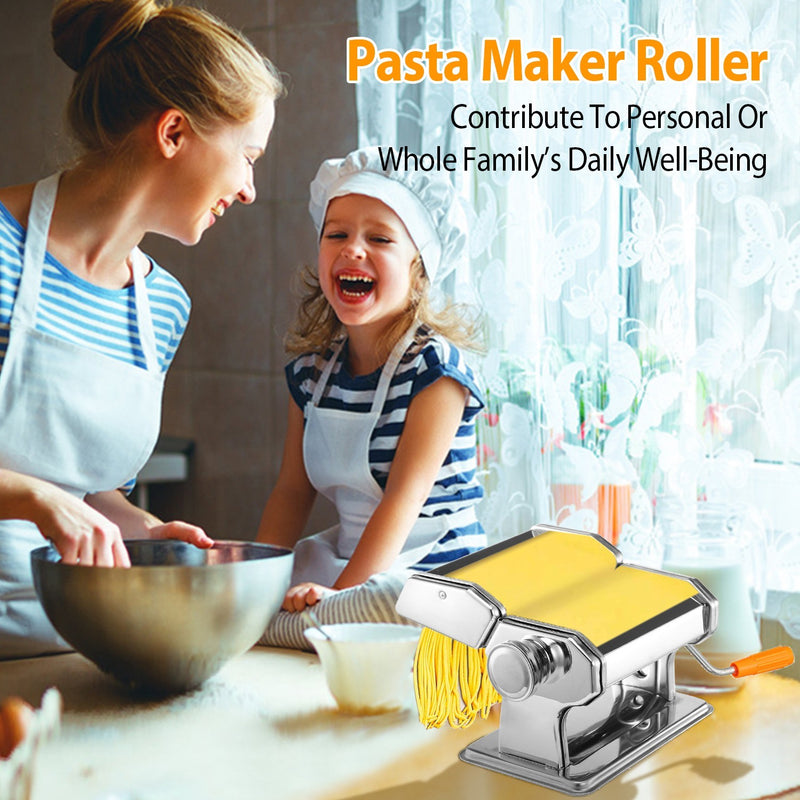 Pasta Maker Roller Machine Fettuccine Noodle MakerDobaDealsexpress.shopPasta Maker Roller Machine Fettuccine Noodle MakerHighlights
6 Adjustable setting of thickness
Details
*Features*:
*6 Adjustable Settings*:Rotate the dough grade knob on the side of pasta machine,then,you can get th