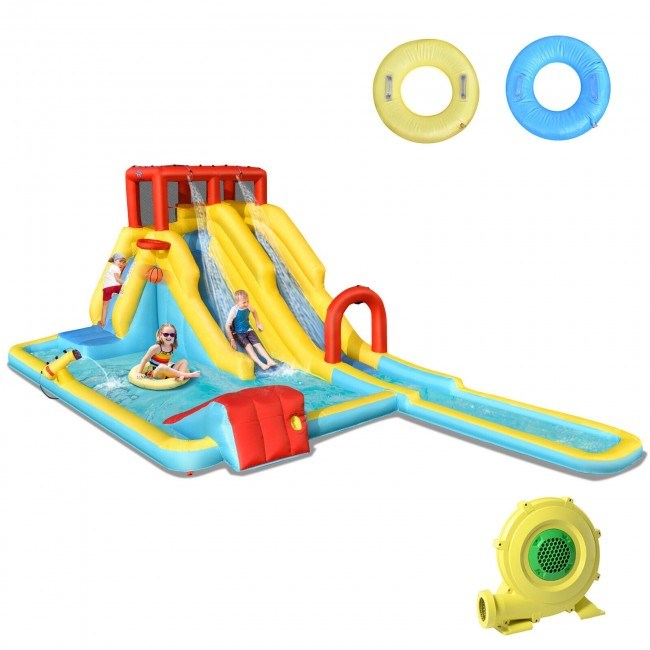 Inflatable Dual Slide Water Park Climbing Bouncer with 735W Air BlowerDobaDealsexpress.shopInflatable Dual Slide Water Park Climbing BouncerHighlights
Plenty of Activities: The inflatable castle house comes with a variety of entertainment area consisting of 1 small slide, 1 double slides with surfing gam