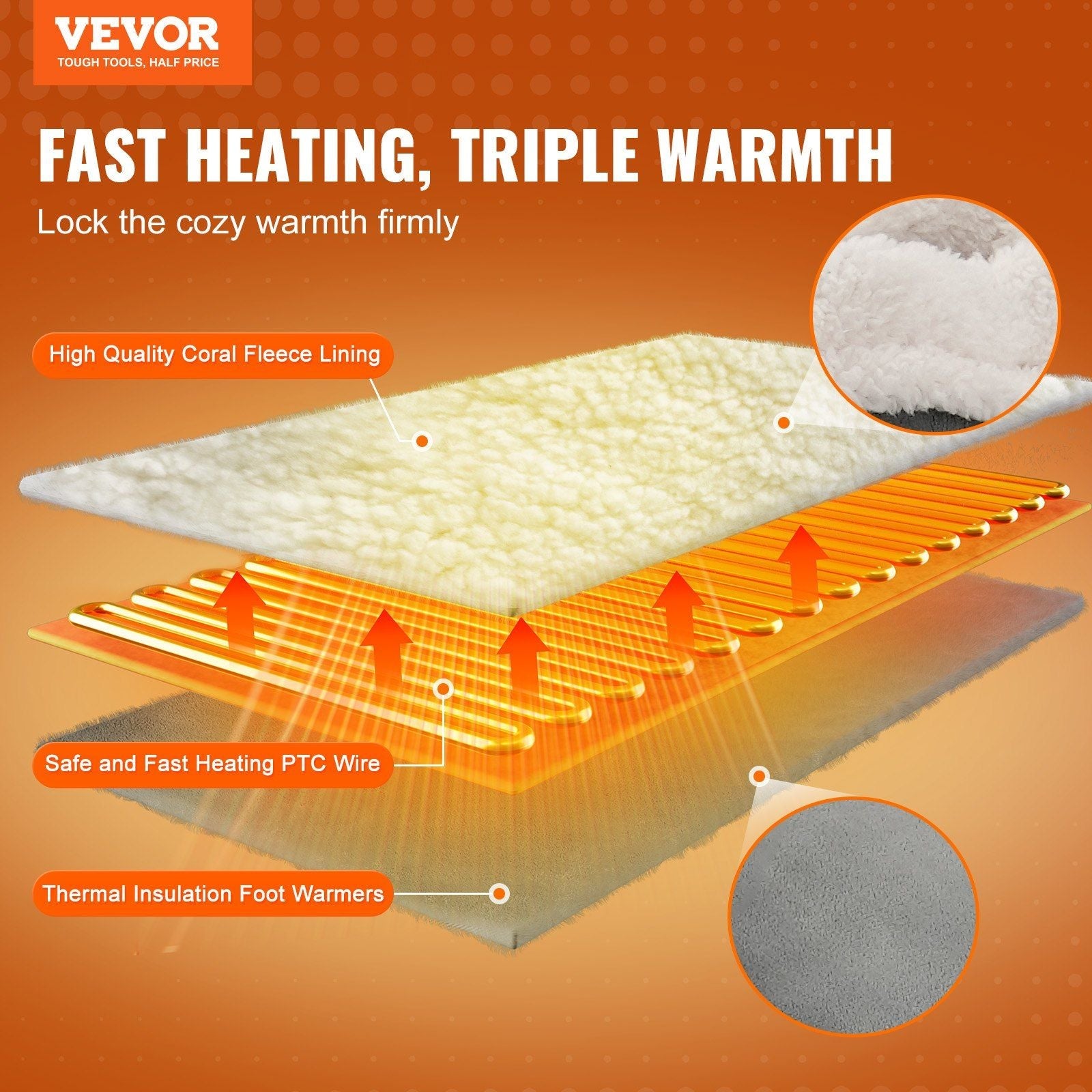 VEVOR Electric Foot Warmer 6-Level Heating Slippers Feet Warmer